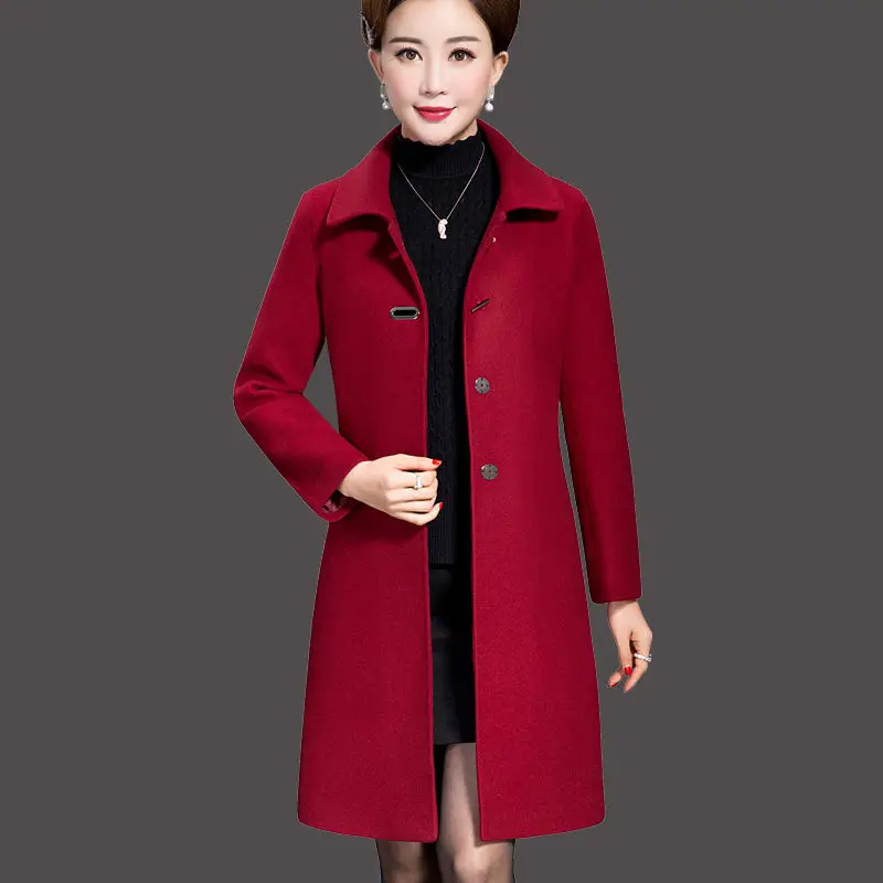 

2020 New Middle-aged Women Spring Autumn Female Long Wool Clothing Mom Korean Loose Fashion 5xl Woolen Overcoats X4