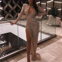 plus size evening dresses luxury long sequined for women mermaid long sleeve ball gowns v neck black