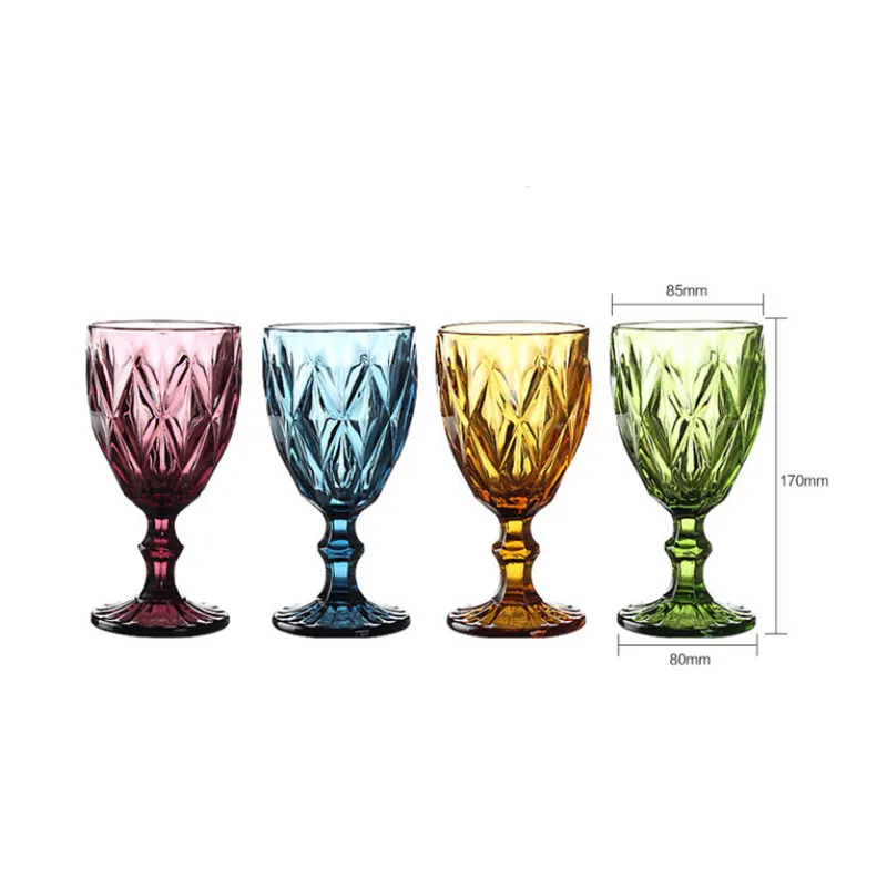 

4Pcs/Set Multicolor Carved Red Wine Glasses Retro Embossed Whiskey Cups Wedding Party Champagne Flutes Bar Restaurant Drinkware