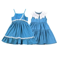 children clothing 2021 baby girl denim adjustable sling dress summer lace tutu dresses kids party wear 1 6t