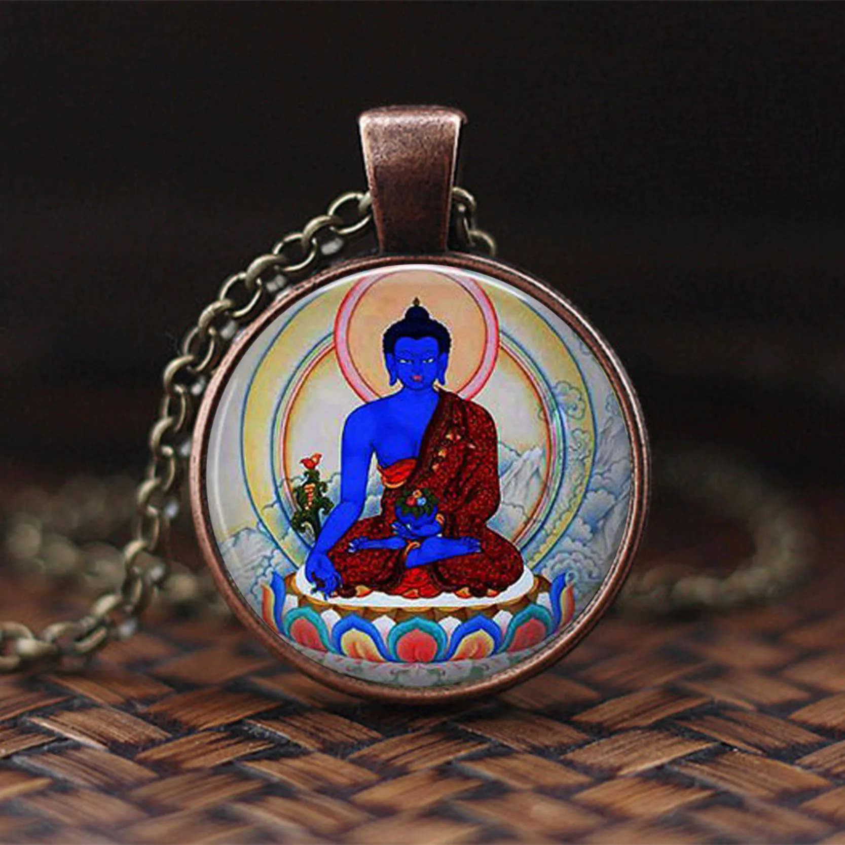Индивидуальный ретро стеклянный подвесной брелок Медитирующий Будда ожерелье