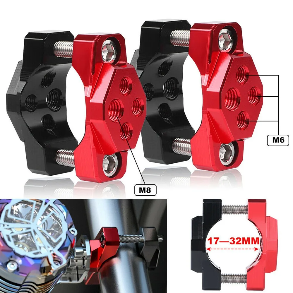 

17-32mm Pressure Code Stent 2pcs Black Red Driving Fog Fork Mount Bracket
