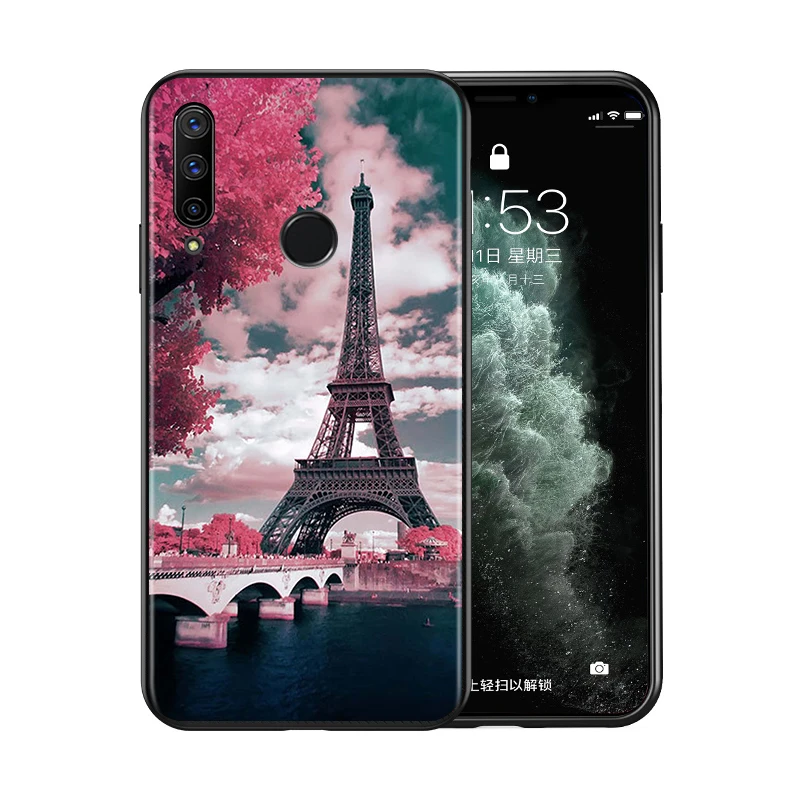 Black Soft TPU Cover Beautiful Eiffel tower for Honor 9X 9 Lite 8S 8C 8X 8A 8 2019 2020 7A 7S 7C Pro Phone Case