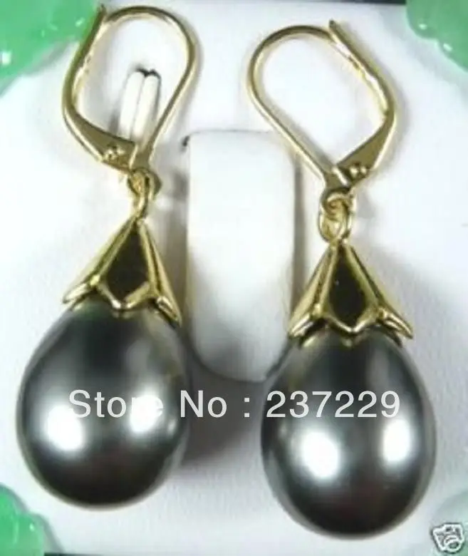 Wholesale price ^^^^15mm big drop black grey southsea shell pearl earrings | Dangle Earrings