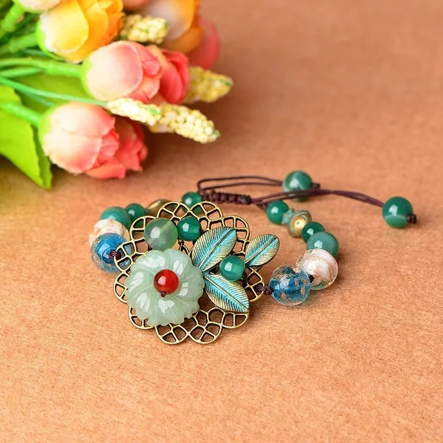 Изумрудный Цветочный браслет камень зеленый нефрит Jadeite очаровательные