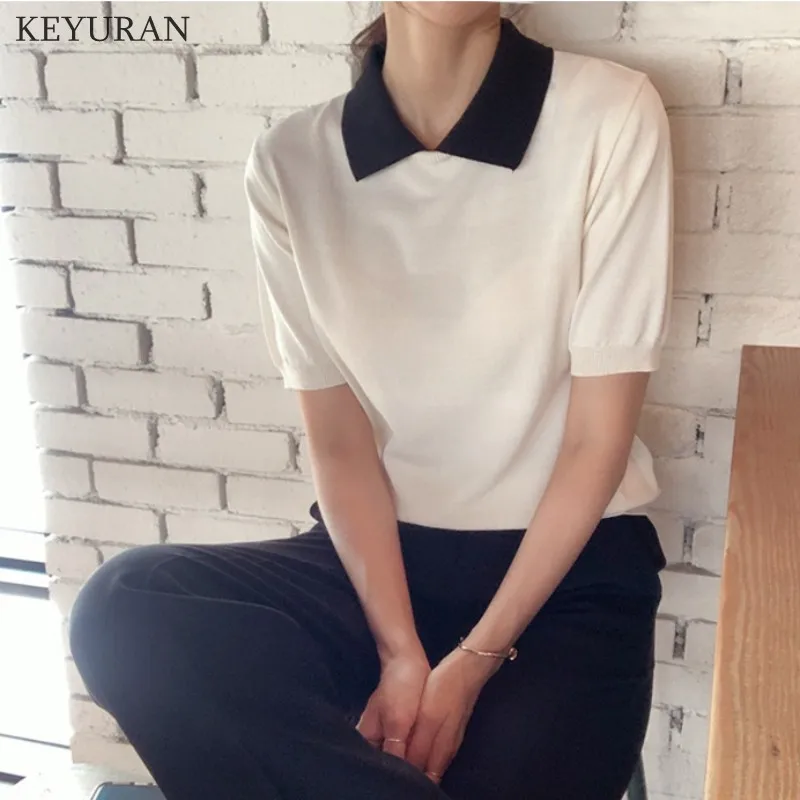 Женская трикотажная футболка в полоску повседневная офисная с коротким рукавом