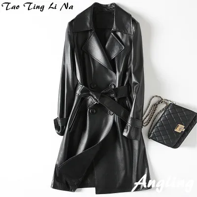 Tao Ting Li Na New Fashion Genuine Sheep Leather Trench H37