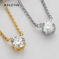 anziw 925 sterling silver moissanite necklace diamond 1ct 6 5mm round pendant for woman fine jewelry gift chain length 4023cm