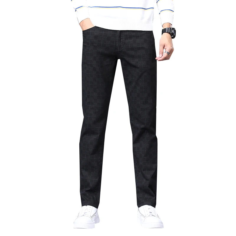 

Men's slim plaid casual pants 2020 autumn brand clothing high-quality cotton stretch youth fashion fit trousers large size 28-42