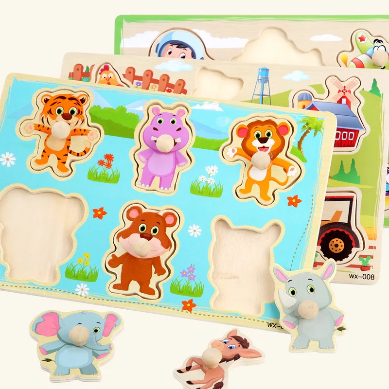 

New Baby Montessori Toys Wooden Puzzle Cartoon Vehicle Digital Animal Puzzles Jigsaw Board Learning Educational Toy for Children