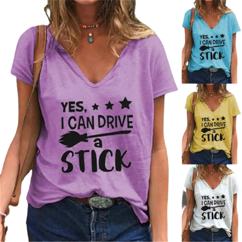 

Letter Printed Tee shirt 2021 New Summer V-neck Beach Tops Fashion Streetwear Casual Short Sleeve Loose Plus Size Women T shirts