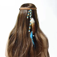 girls brown feather hairbands for women festival bohemian style headbands hair accessories hair rope headwear hippie jewelry