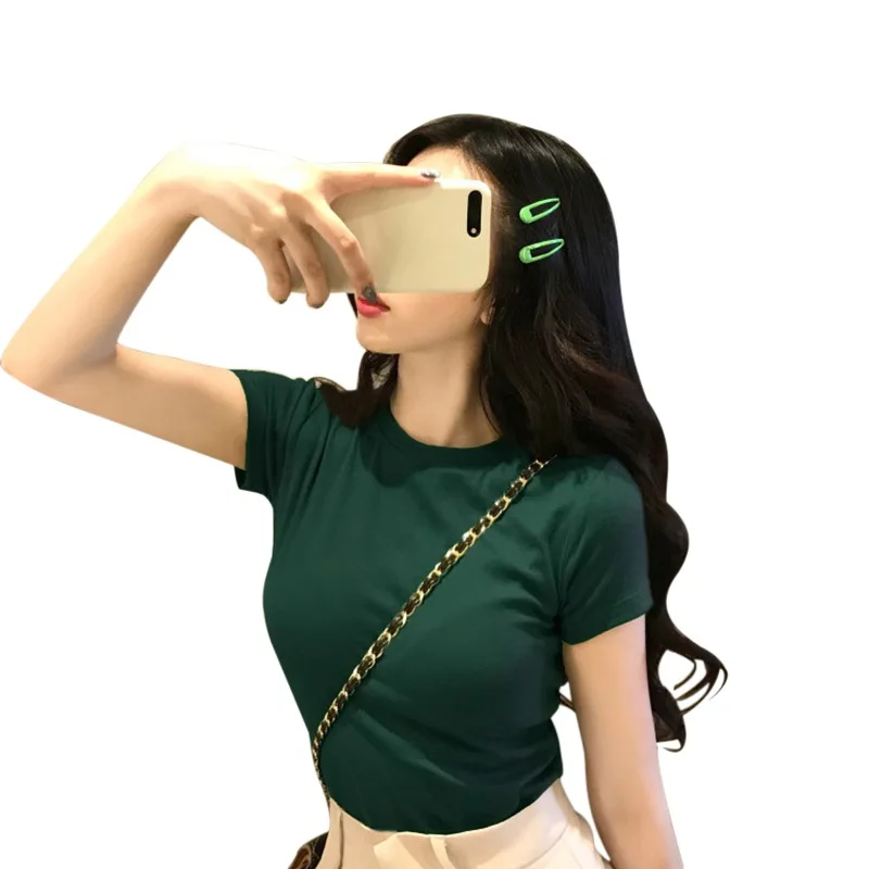 

Women's Korean Slim Tshirt Solid Color Shirt Short-sleeved Tee Shirt Clothing Tops Female Casual Top Ladies Shirt
