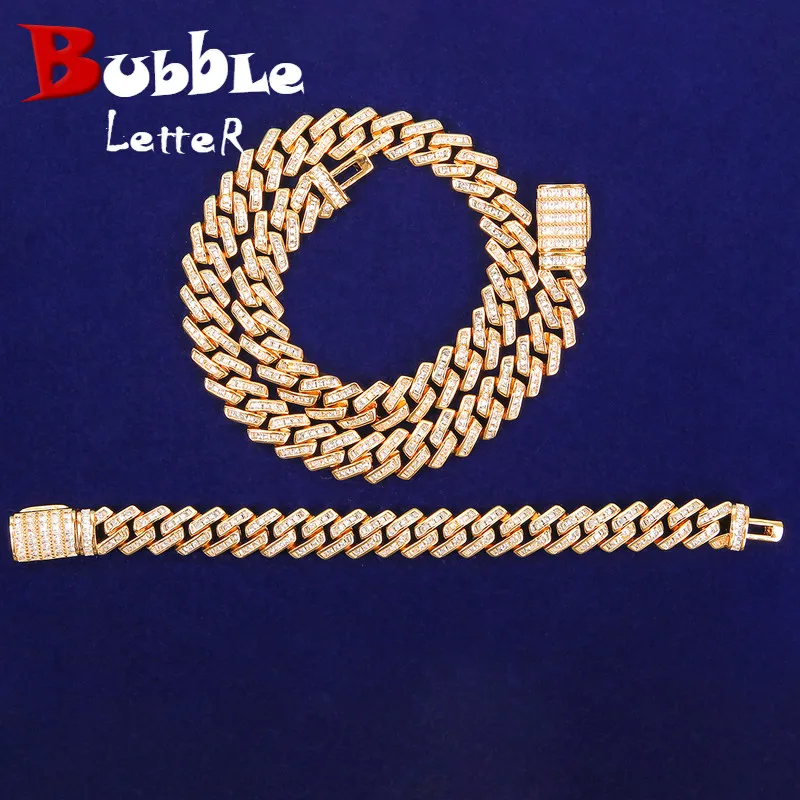 

11MM Bagutee Necklace Set Gold Color Hip Hop Bracelet Jewelry
