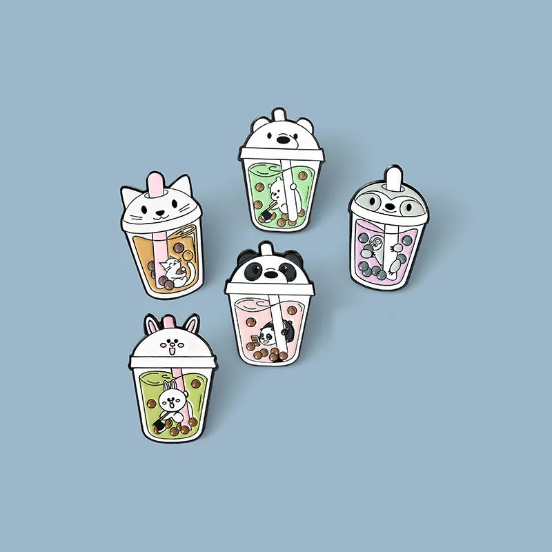 Эмалированные булавки в форме пузырьков чая с животными милые аксессуары для