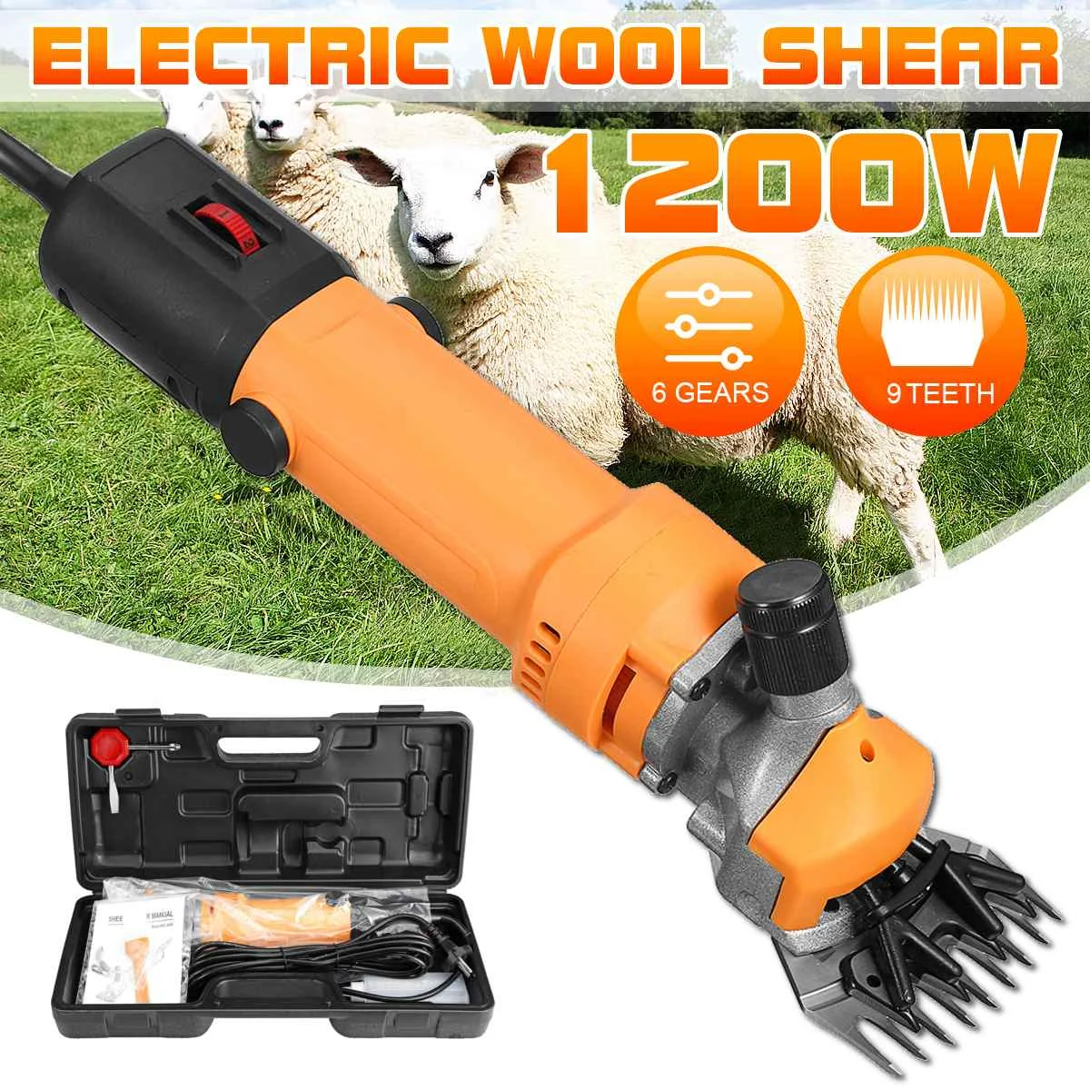 

1200W 6 Gears Speed Electric Sheep Goat Shearing Machine 9-teeth-Clipper Farm Shears Cutter Wool scissor Cut Machine 110V/220V