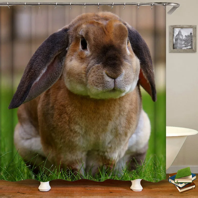 

3d Printing Cute Rabbit Shower Curtain Set Funny Animal Children Bathroom Home Decor Waterproof Fabric Bath Curtains With Hooks