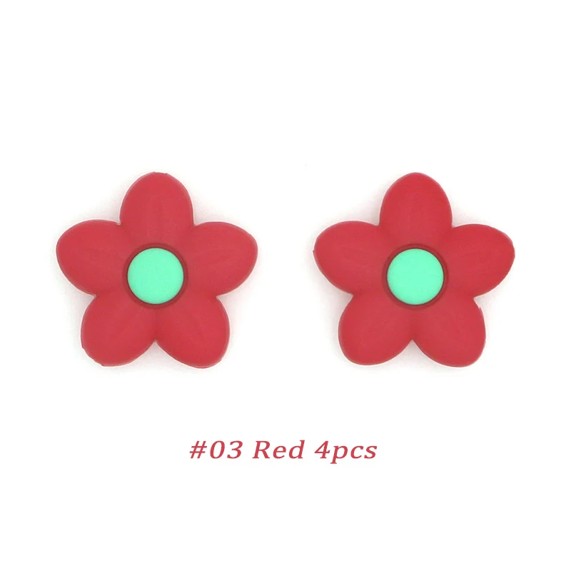 Red 4pcs Kovict 4/8 шт. 42 мм Цветок Силиконовые бусы банные халаты в виде животных для маленьких Прорезыватель для зубов для новорожденных, игрушки-прорезыватели для бижутерии, материал для Цепочки и ожерелья Аксессуары игрушка - Цвет: Red 4pcs