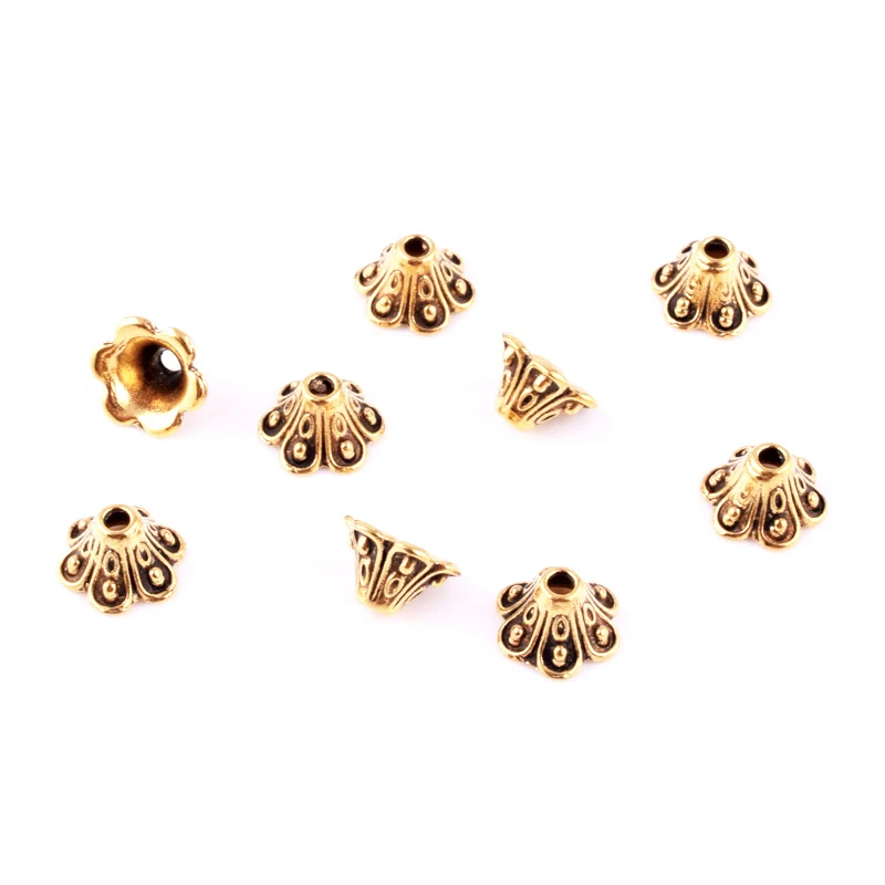 50 шт тибетские серебряные/Золотые/бронзовые цветы бисерные колпачки ювелирные