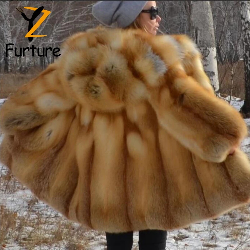 Шуба из красного лисьего меха для женщин зимняя верхняя одежда толстые пальто