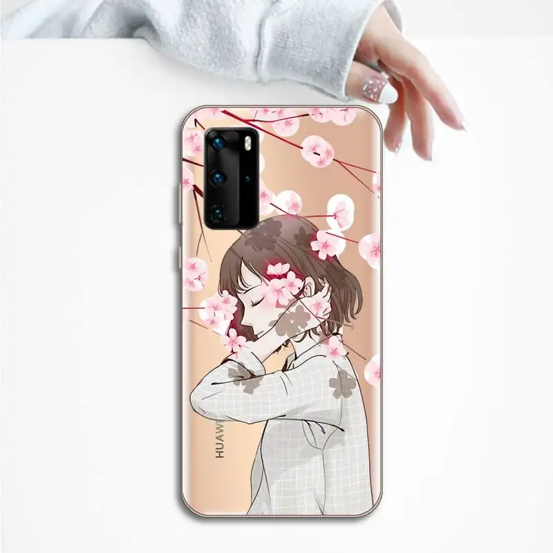 

Cute flower Bumper Girl petals Phone Case Transparent for Huawei P20 P30 P40 lite pro P smart 2019 honor 8x 10i