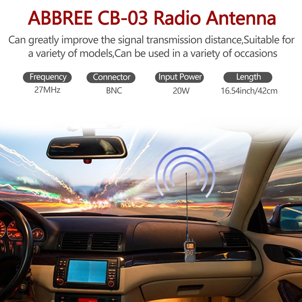 ABBREE 27 МГц BNC антенна 42 см портативная рация Двусторонняя радиоантенна для Cobra Midland