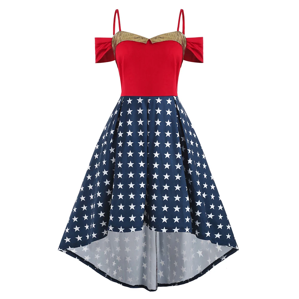 Rosegal американский флаг большой размер платье для женщин звезды открытые плечи