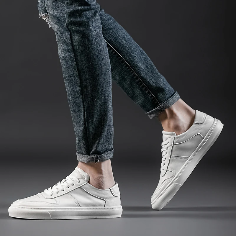 Мужская повседневная обувь из натуральной кожи черные и белые дышащие уличные