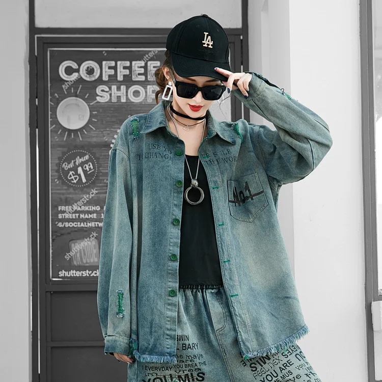 Свободная Корейская универсальная синяя трендовая женская рубашка Cardian с