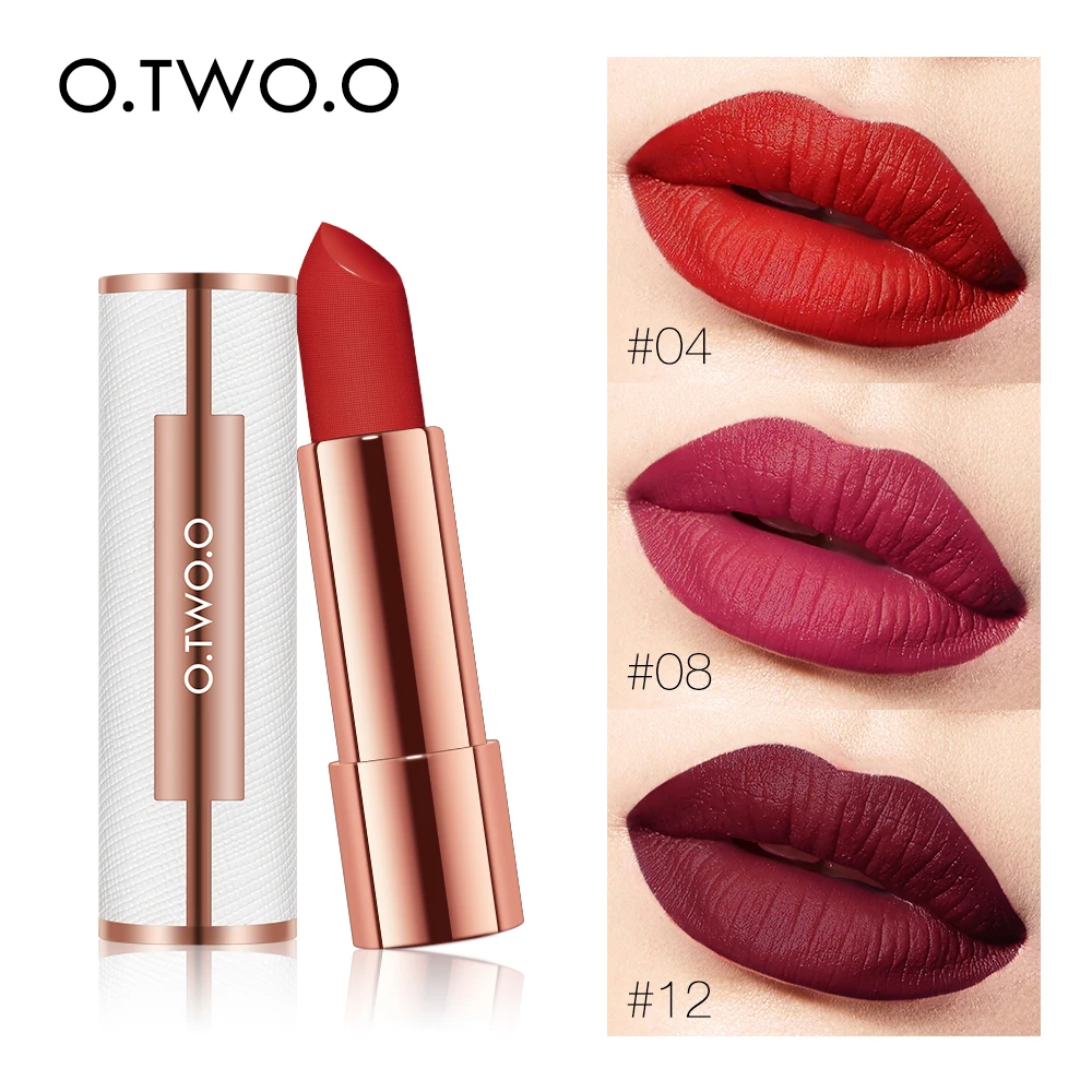 

O.TWO.O Lipstick Cosmetics Nude Brown Matte Lips Makeup Velvet Silky Smooth Texture Long Lasting Waterproof 12 Colors Lip Stick