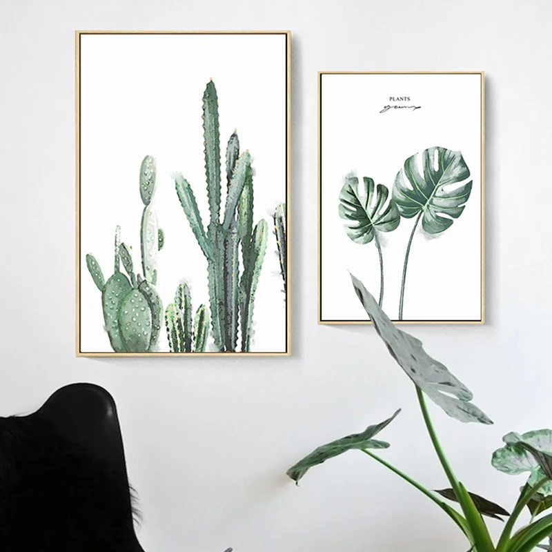Скандинавские современные Зеленый Натуральный кактус листья настенные