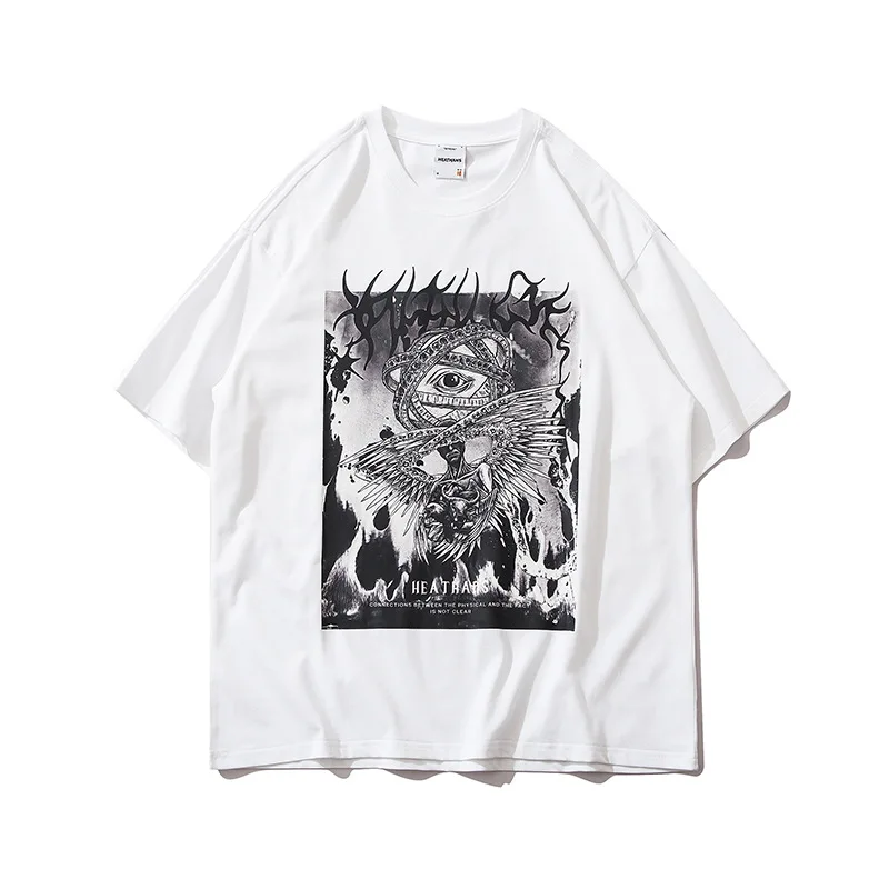 

Dropshipping Summer Fashion Hipster Hip Hop Demon Eye Print Tee Shirts Men Women Casual Loose Short Sleeve Couple Tshirts Tops