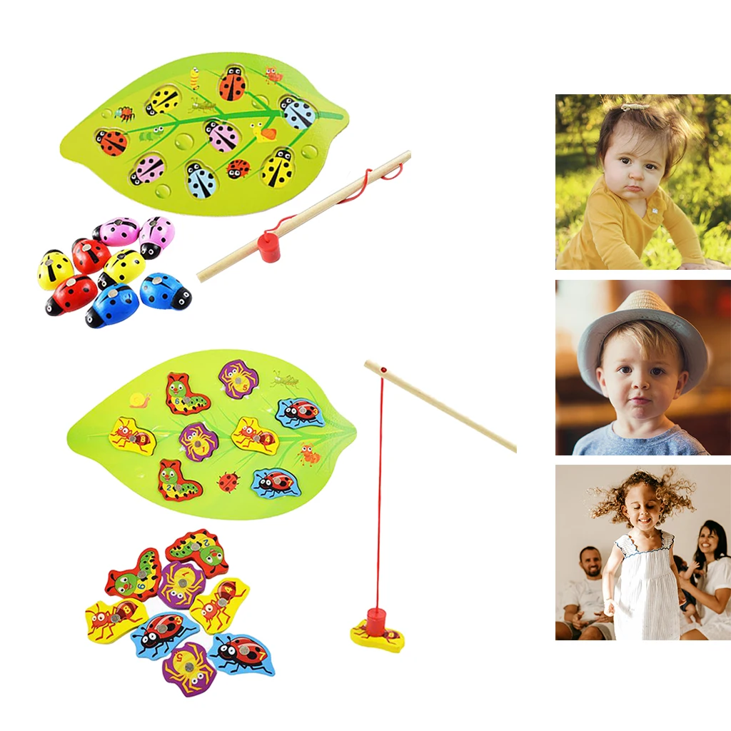 

Toddler Magnetic Fishing Toy with Fishing Pole Wooden Insect Catching Game