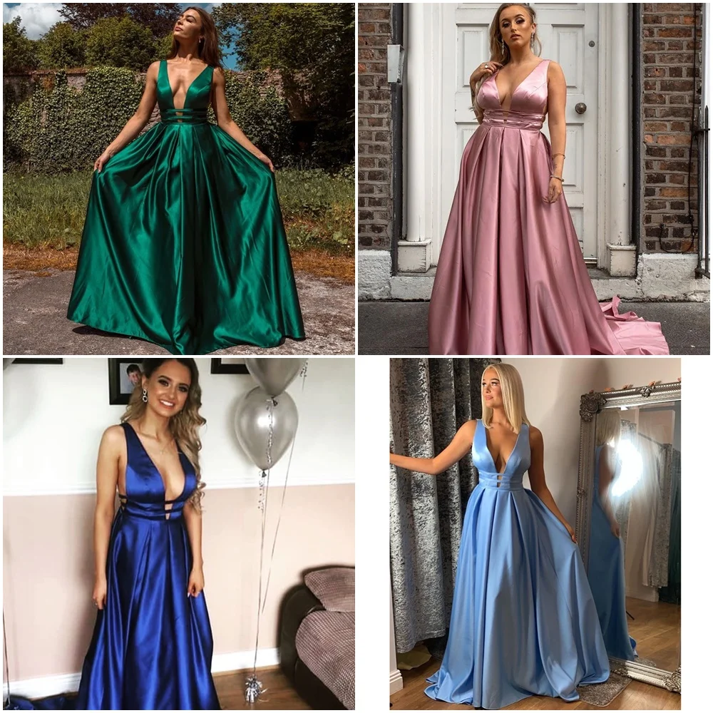 Bbonlinedress Красное Атласное выпускное платье трапециевидной формы с глубоким