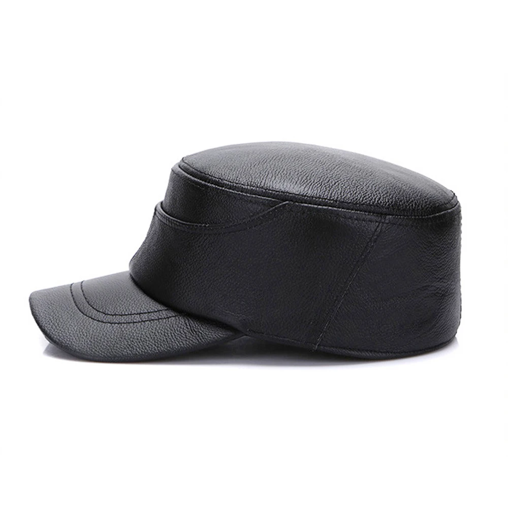 Hot Sale Winter Men Real Cowhide Leather Military Hats male 100% Genuine Cow Caps Fashion Top Flat Cap |