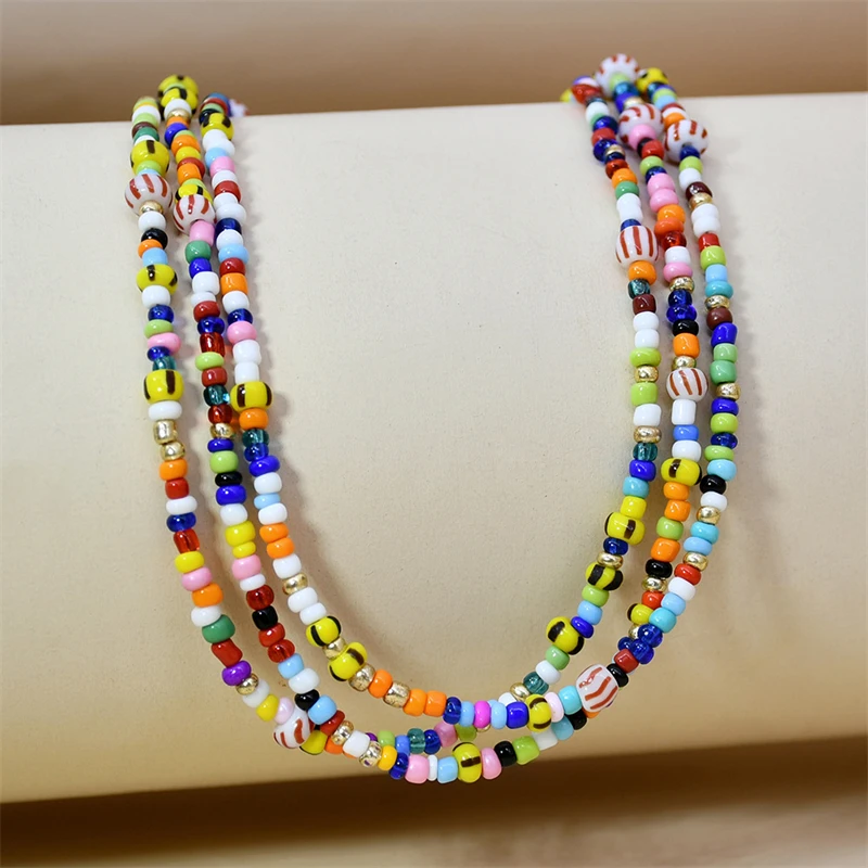 

Creative Ins Style Long Color Rice Bead Necklace Bohemian Trend Beaded Necklace Women's Jewelry Accessories Best Gifts