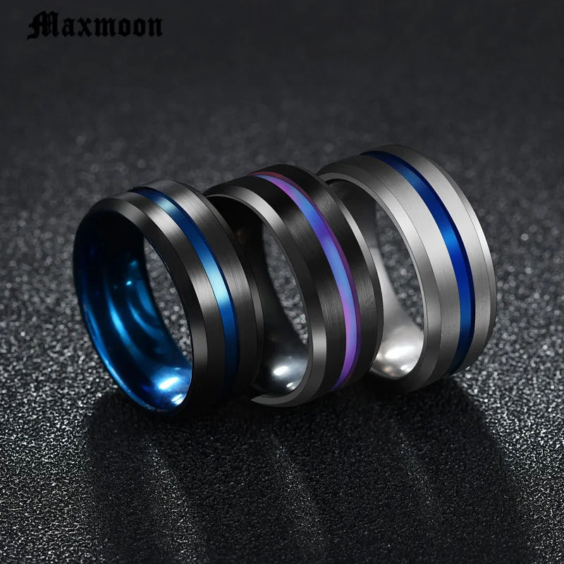 Maxmoon Горячая обручальные кольца черный синий из нержавеющей стали Midi Кольца для мужчин Шарм мужские ювелирные изделия дропшиппинг