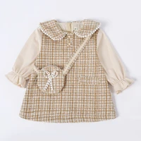 baby girls dress plaid peter pan collar newborn princess dress infant toddler clothes with bag for 1 5y