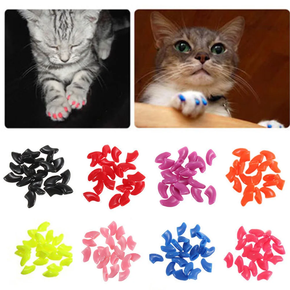 20pcs Silicone Soft Cat Nail Cap Cat Paw Claw Pet Nail Protector 14 Colors Dog Puppy Nail Cover Kitten Cat Pet Products