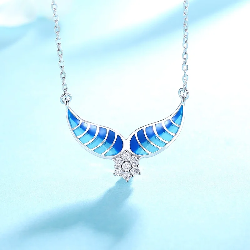 Женское Ожерелье с голубыми эмалью Like Devil wings 100% Аутентичное серебро 925 пробы