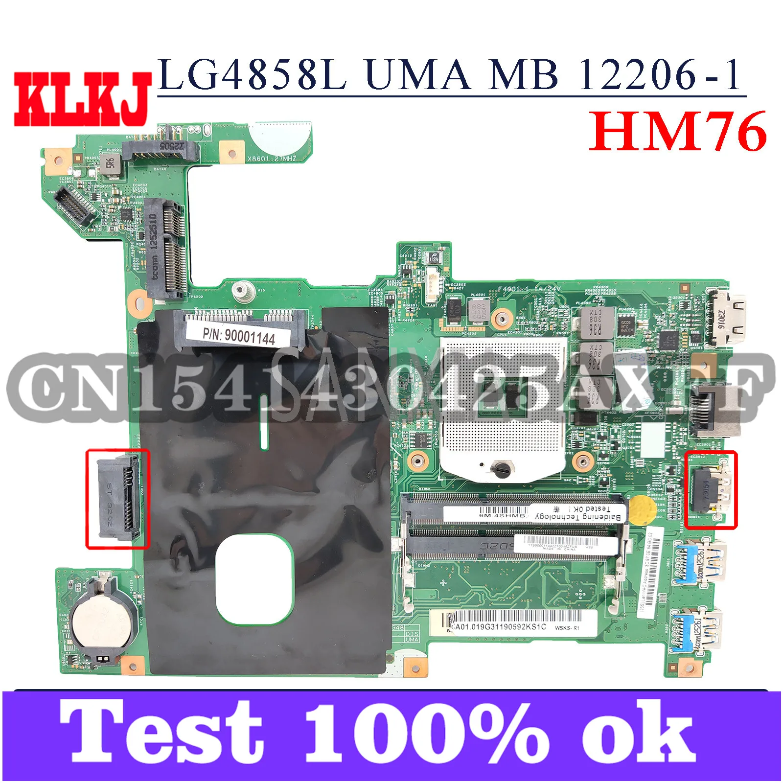 

Материнская плата KLKJ LG4858L UMA MB 12206 -1 для ноутбука Lenovo G480 (14 дюймов), оригинальная материнская плата HM76 GM с HDMI