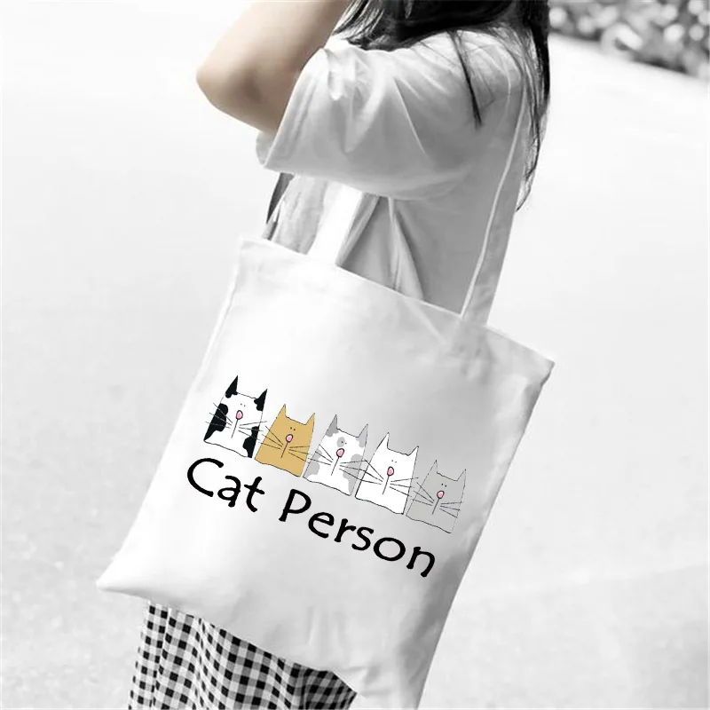 

Cat Person Shopper Bag Woman Handbag Fashion Tote Bag Large Canvas College Shoulder bag Kawaii Cat Bag Womens Shopping Bag