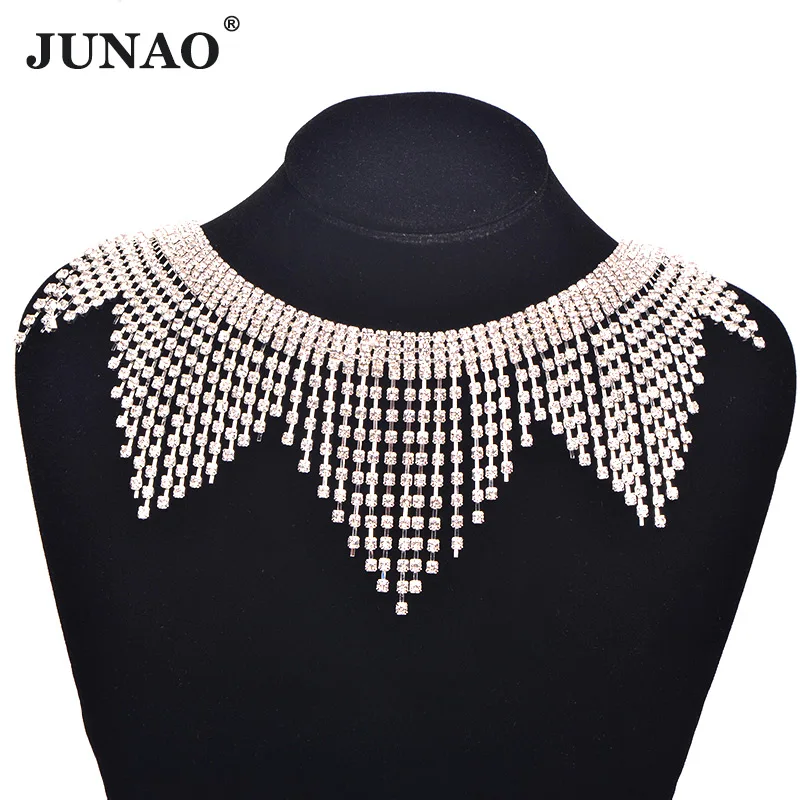 Triangle Fringe JUNAO 45 см прозрачный кристалл отделка стразы бахрома Талия цепь тело коготь цепь швейная кисточка Сексуальная одежды цепочка для поделок своими руками - Цвет: Triangle Fringe