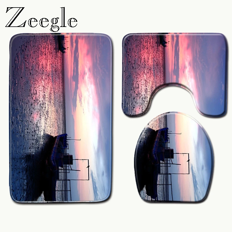 

Zeegle Microfiber Bathroom Mat Shower Bath Mat Non Slip Carpet Rug Machine Washable Toilet Floor Mat Set Bathroom Mats