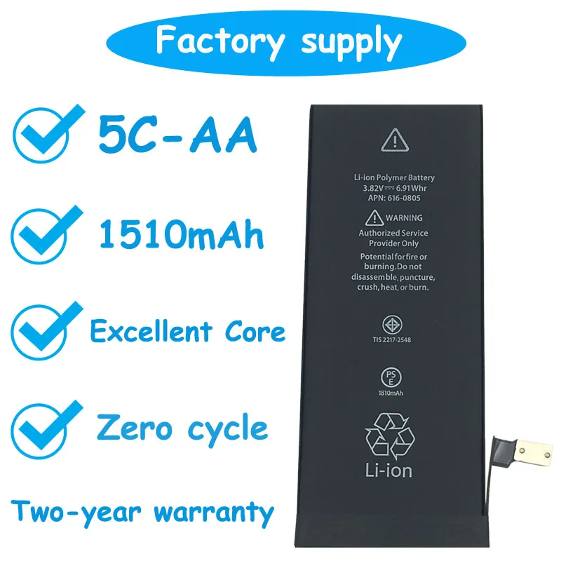 

10pcs/Lot Superior Quality AA Zero Cycle Battery For iPhone 5C 1510mAh Replacement Bateria