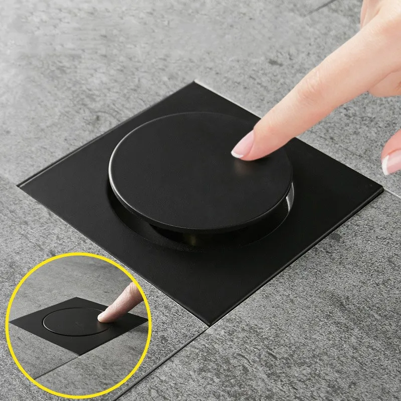 Черная сливная пробка для пола квадратная Выдвижная Крышка душевой кабины