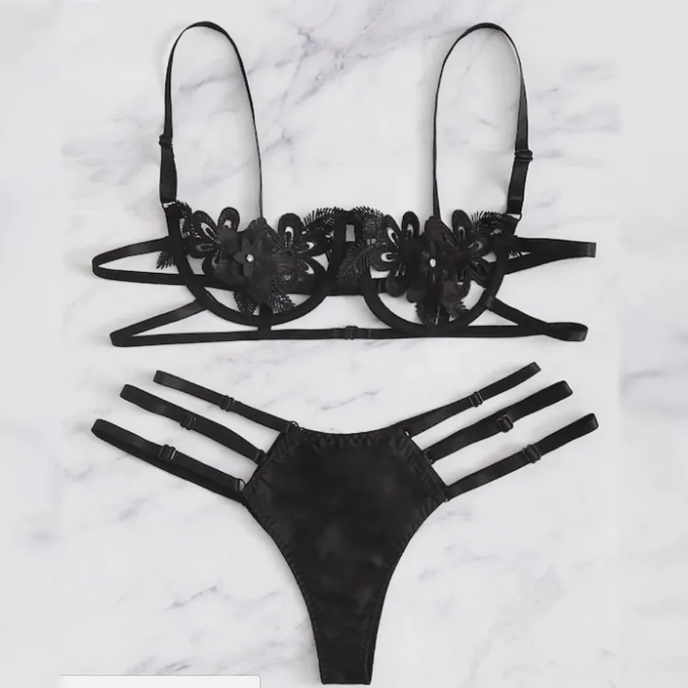 Цветочные кружева эротичный вырез комплект нижнего белья Для женщин близко