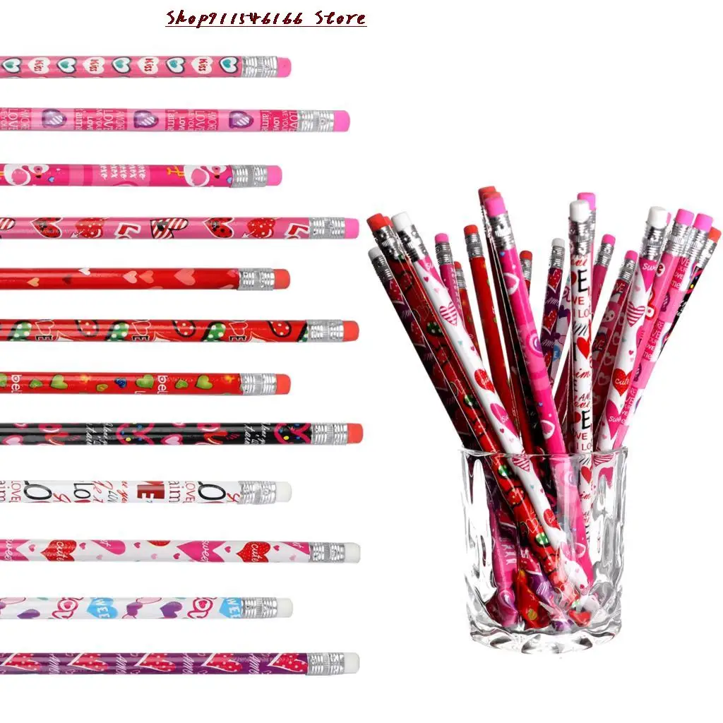 

60 шт., деревянные карандаши в форме сердца