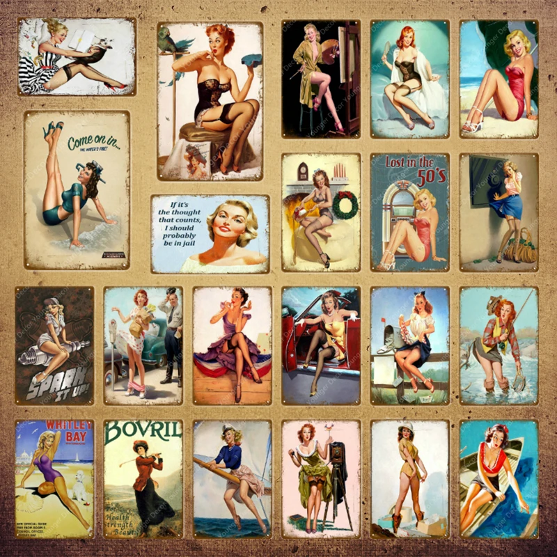 Европа Pin Up девушка плакат металлические жестяные вывески Винтаж Настенный декор живопись бар паб кафе магазин домашний декор сексуальная леди табличка YI-141