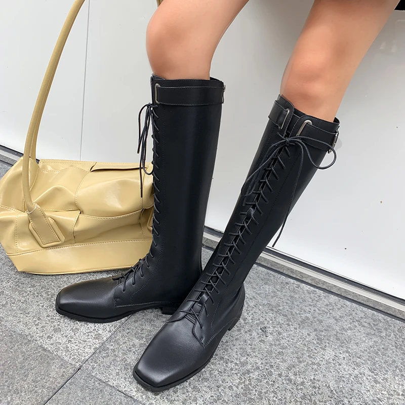 

New arrival winter women boots natural Genuine leather Knee high boots boots Square head motorcycle Fur snow boots cowhide boots